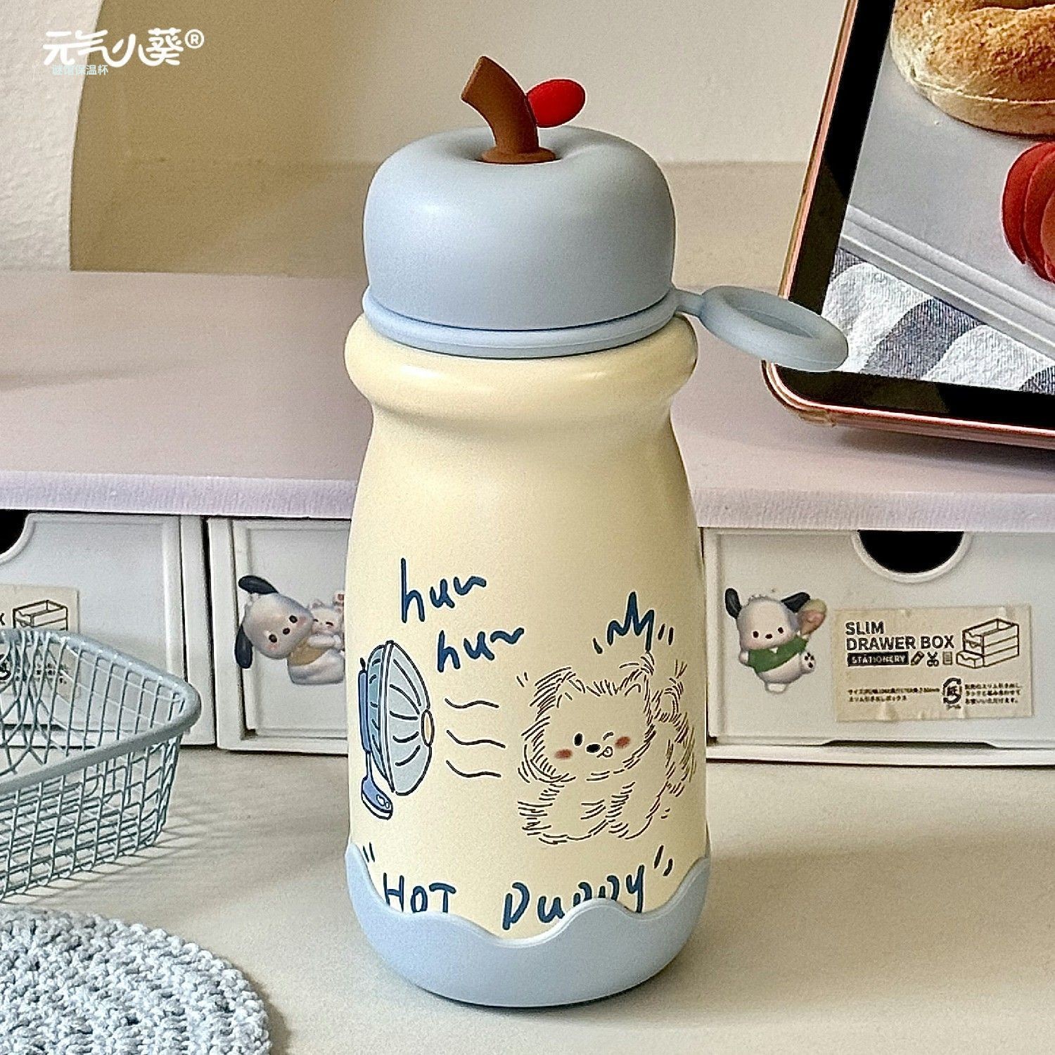 苹果小狗保温杯女生高颜值学生上学专用水杯2025新款316杯子儿童