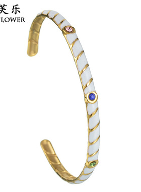 跨境爆款锆石滴油罗纹开口手镯不锈钢小众百搭级感情侣学生礼配饰