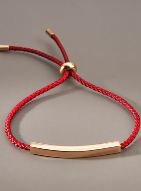 亚马逊流行饰皮绳穿孔弯牌激光刻字手链 情侣不锈钢情侣学生手链