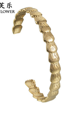 新款民族风不规则贝壳钛钢开口手镯女级感轻奢小众古风首饰饰品