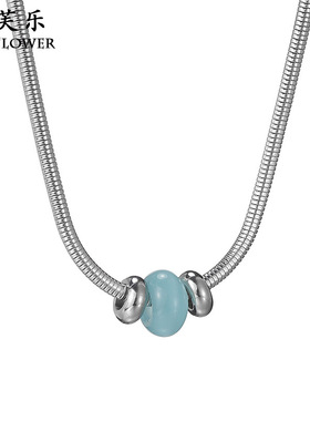现货热销ins风蓝色玉石串珠项链女 简约小众设计圆蛇链毛衣链配饰