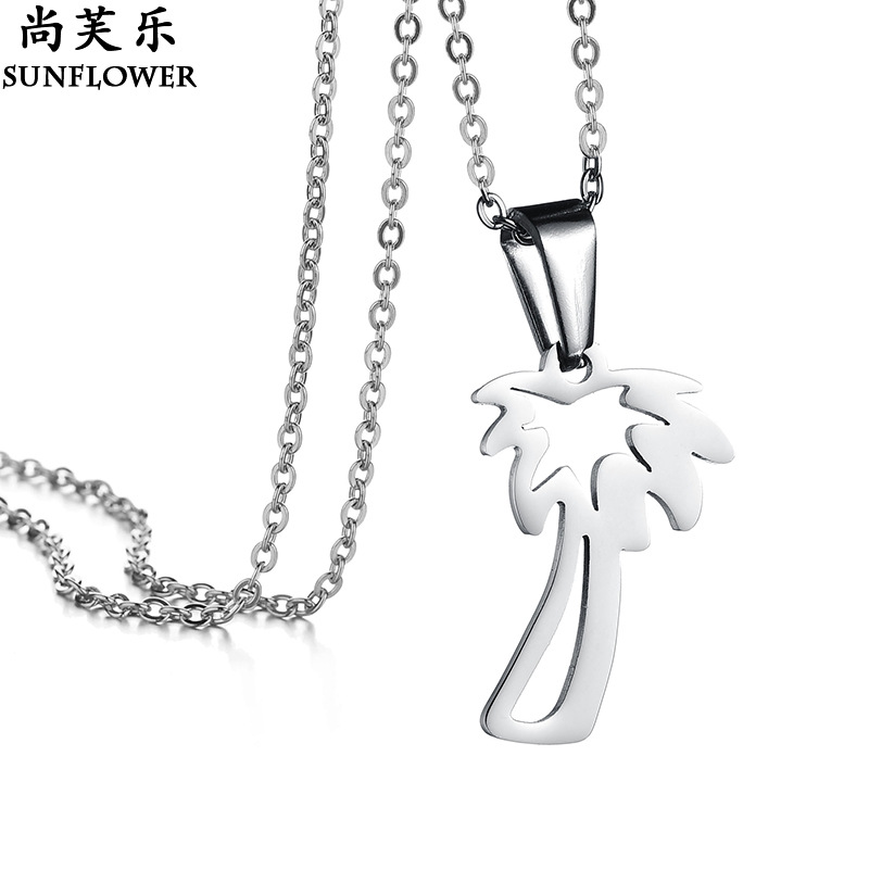 个性时尚简约镂空椰子树吊坠不锈钢项链小众设计感锁骨链不掉色