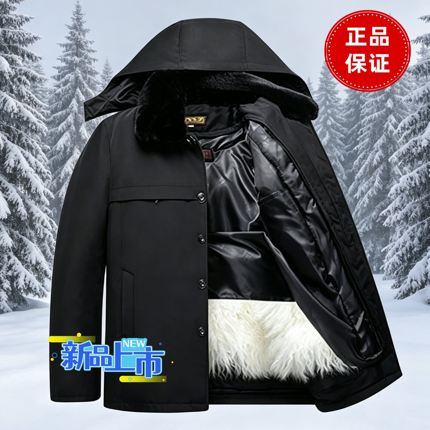 尼克服冬季中老年羊毛内胆皮袄羊皮袄长羊毛真皮毛一体加厚男棉服
