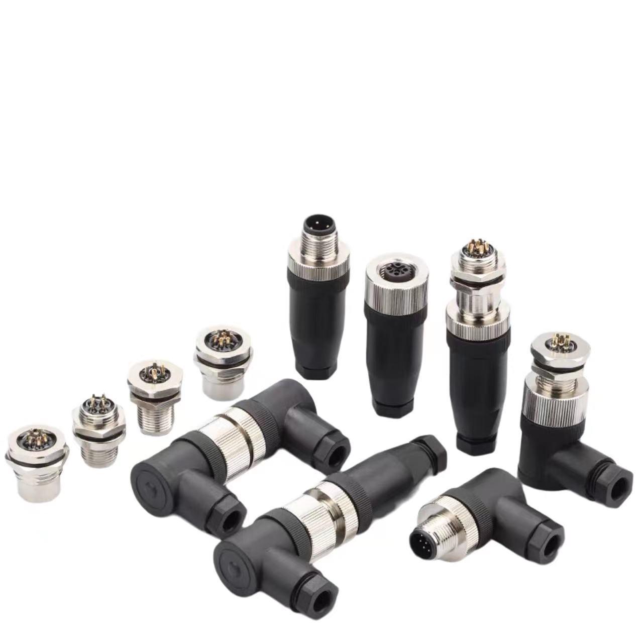 M12连接器4芯5芯6芯8芯12芯PC-M12A-04P免焊螺丝压线防水航空插头