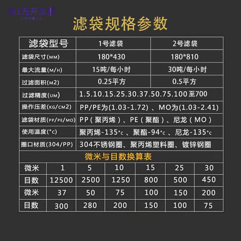 1号2号PP袋式液体过滤袋PE尼龙污
