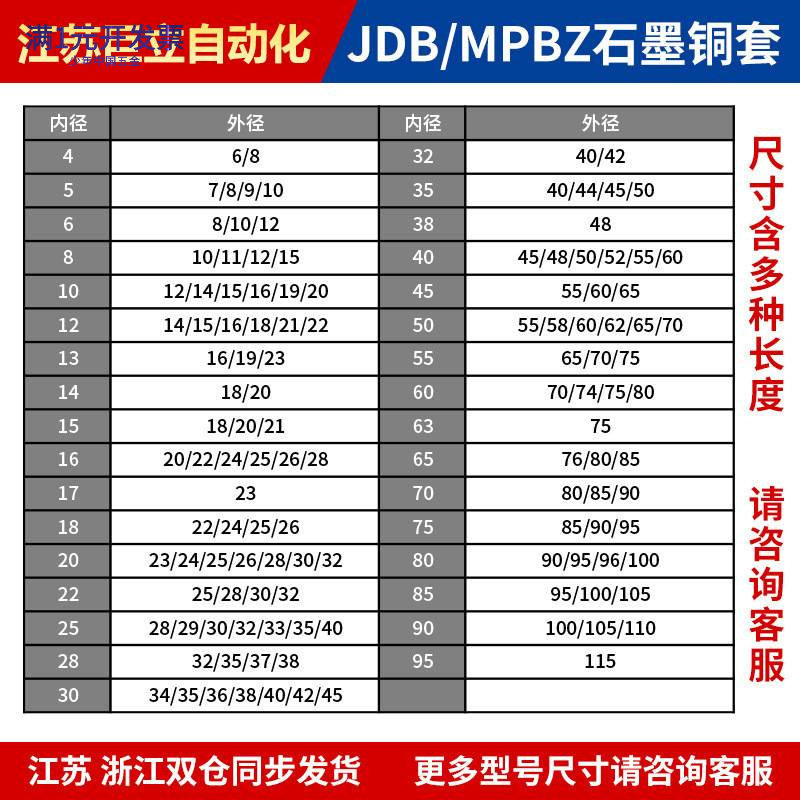 JDB石墨铜套无油衬套自润滑含油