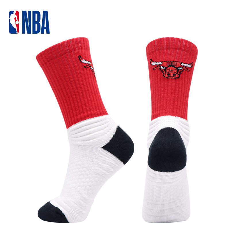 NBA公牛队长筒篮球袜子男学生运动跑步加厚毛巾底吸汗透气