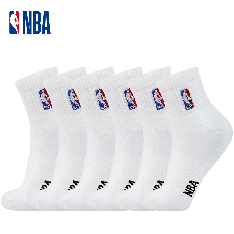 NBA袜子6双装男士棉吸汗透气中筒运动休闲篮球跑步白色秋冬青少年