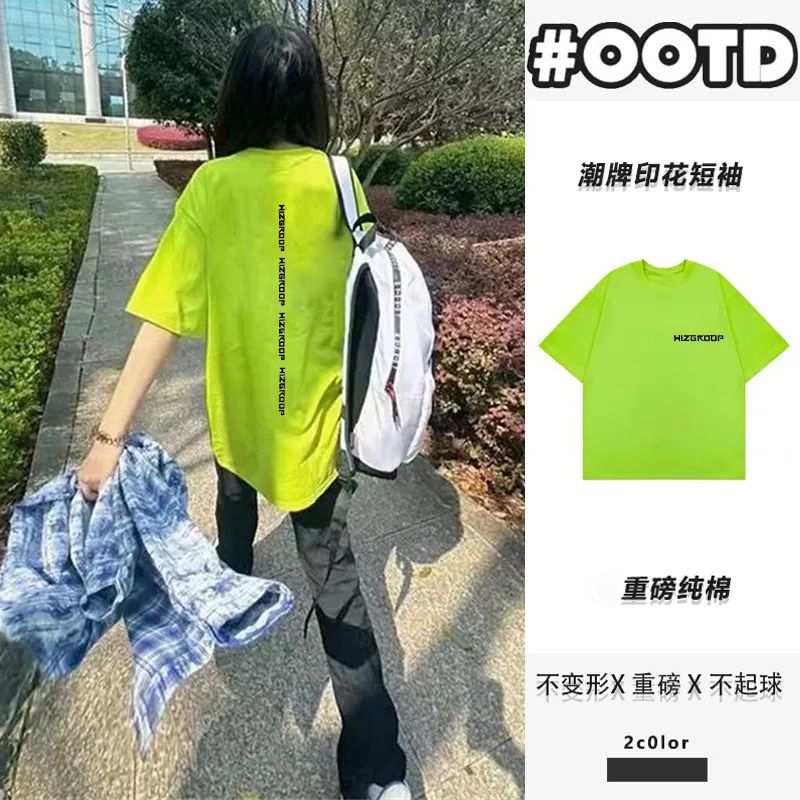 重磅纯棉夏季字母印花短袖T恤宽松设计感小众百搭ins半袖上衣男女