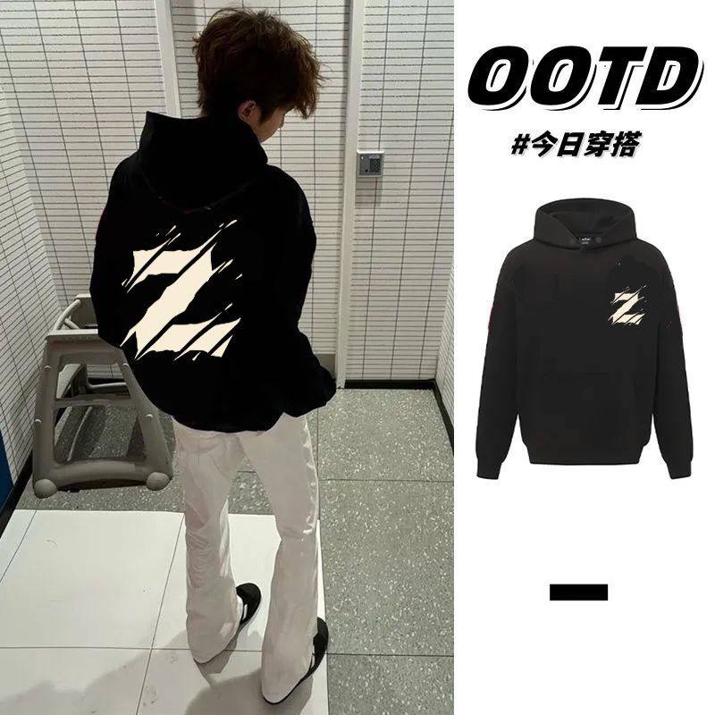 秋冬ins男女韩版潮流情侣加厚帽衫百搭潮牌印花加绒纯棉连帽卫衣