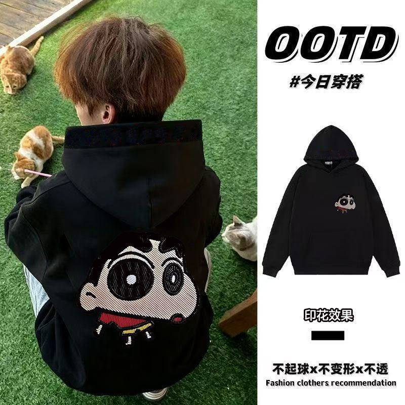 秋冬韩版ins卡通印花加厚加绒情侣款连帽卫衣男女原宿风纯棉帽衫