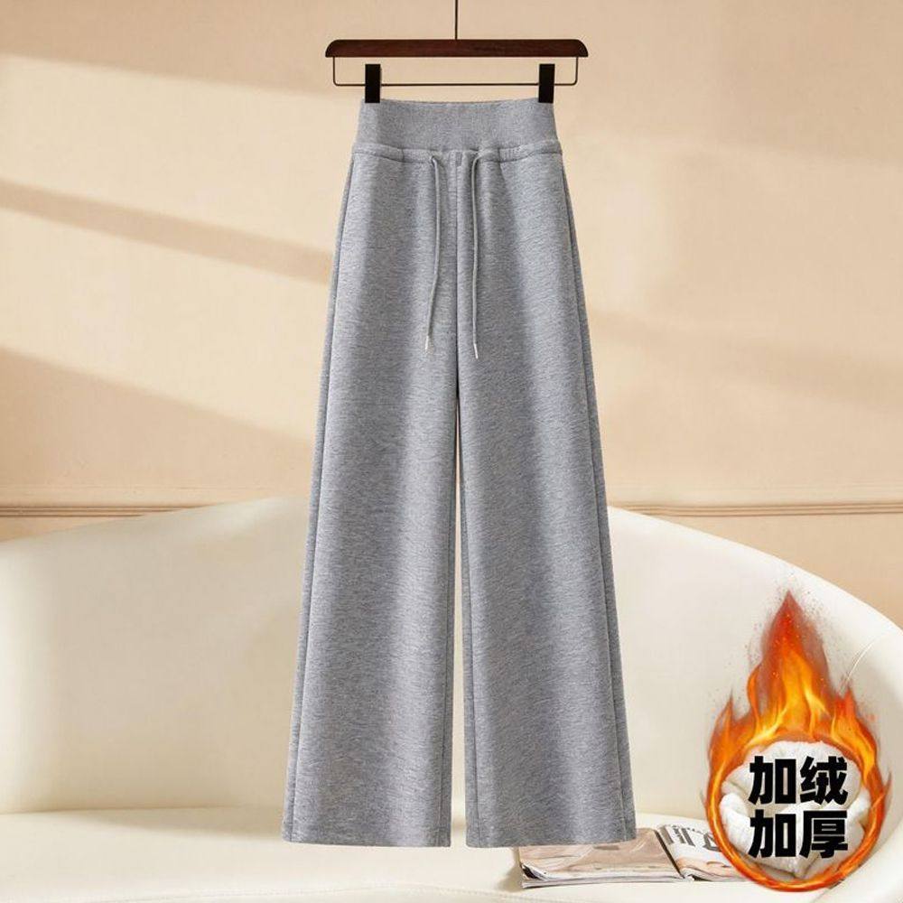 秋冬季高腰运动裤女加绒垂感宽松直筒卫裤休闲显瘦拖地阔腿长裤子