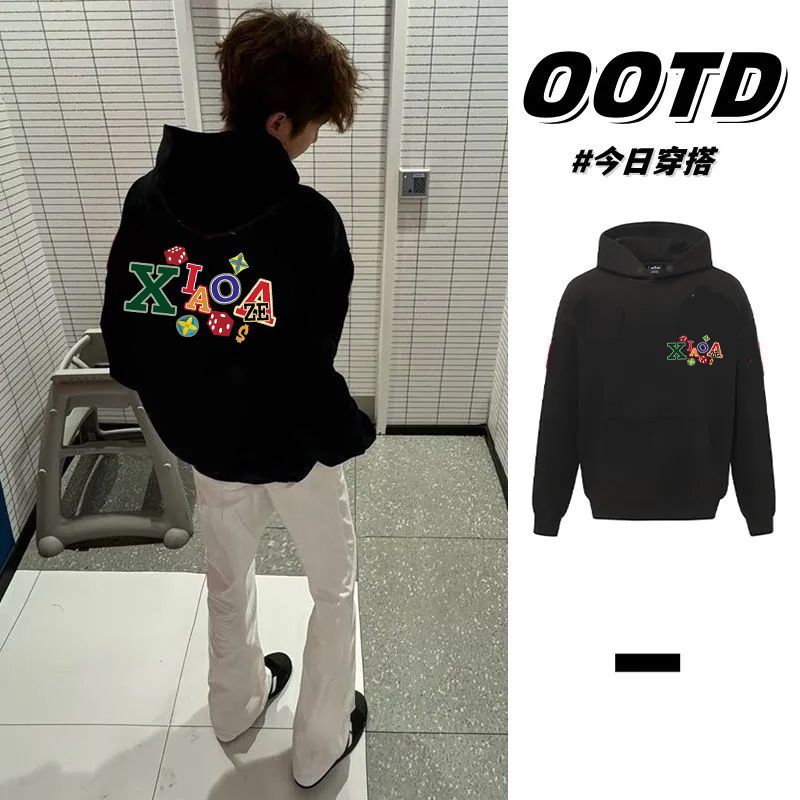 韩版ins欧美高街字母加绒连帽卫衣情侣宽松百搭秋冬男女加厚帽衫