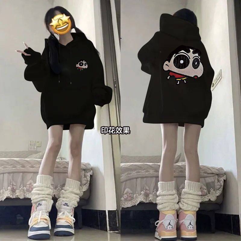 秋冬韩版ins卡通印花加厚加绒情侣款连帽卫衣男女原宿风纯棉帽衫
