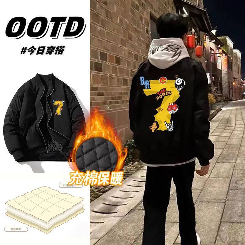 秋冬季美式复古工装棒球服外套上衣男女宽松潮牌ins加厚保暖夹克