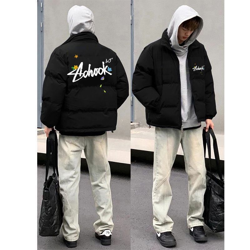 港风潮流棉服2025无帽款日系冬季棉袄时尚男女宽松印花棉衣面包服