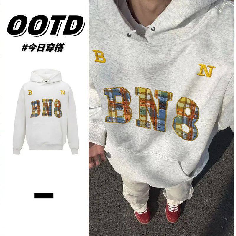 花灰色加厚连帽卫衣男女秋冬美式情侣高街字母加绒ins慵懒风帽衫