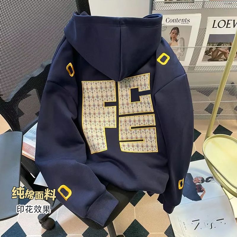 美式复古字母印花连帽卫衣薄款宽松美式慵懒风ins情侣外套男女潮