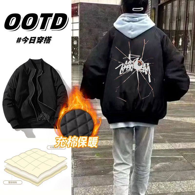 美式vibe飞行加厚夹克男女秋冬季cleanfit廓形外套痞帅印花棒球服