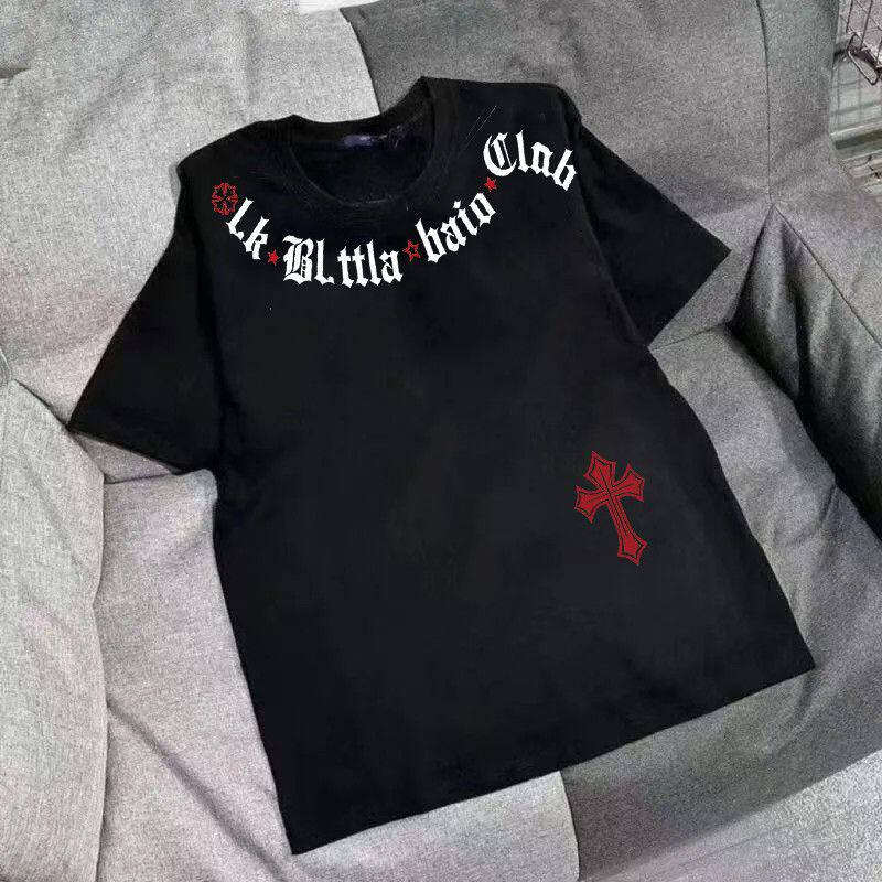 黑色重磅纯棉美式短袖T恤男女小众设计感个性字母青少年半袖t上衣