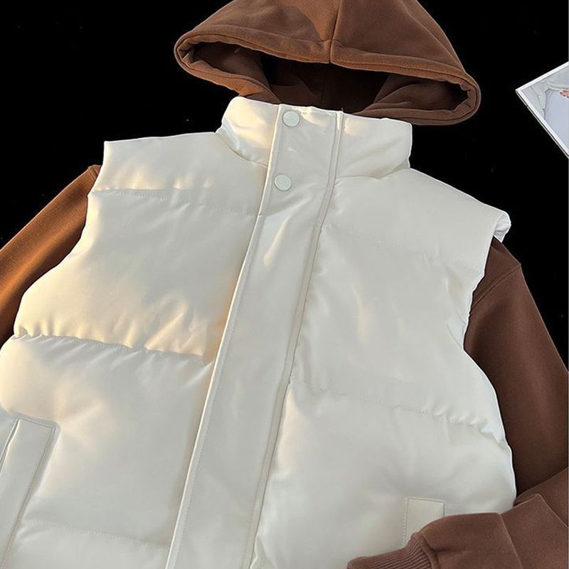 秋冬男女款纯色马甲连帽卫衣套装两件套加厚保暖上衣百搭马甲外套