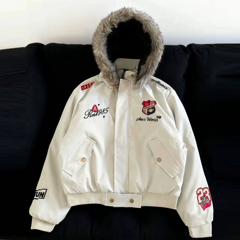 棉服复古美式刺绣徽章座山雕外套棉衣男女冬季小众加厚保暖夹克潮