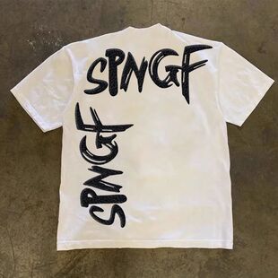 纯棉美式嘻哈字母印花短袖T恤白色男女夏季情侣ins潮流高克重上衣