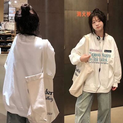 纯棉字母印花圆领卫衣女新款爆款港风国潮牌宽松加绒加厚上衣男女