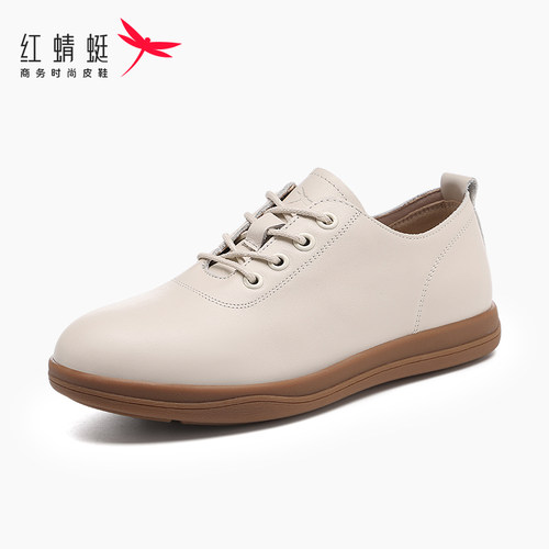 红蜻蜓头层牛皮女鞋夏季休闲单鞋