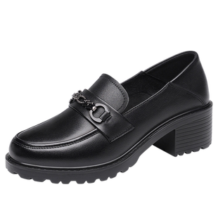 红蜻蜓女鞋春秋鞋子厚底粗跟高跟乐福鞋女2025新款小皮鞋真皮通勤