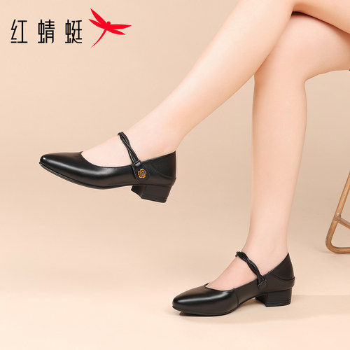 红蜻蜓品牌黑色女士玛丽珍鞋
