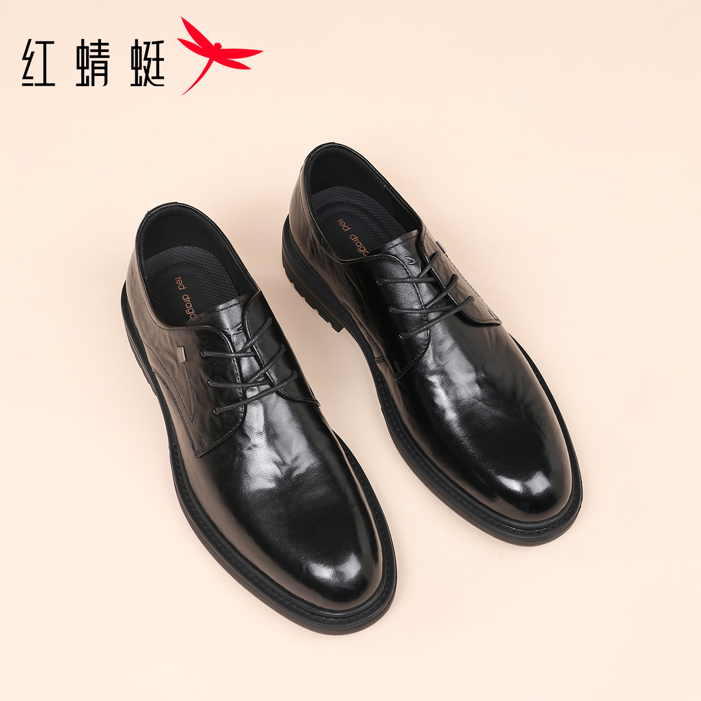 红蜻蜓品牌男士黑色德比鞋