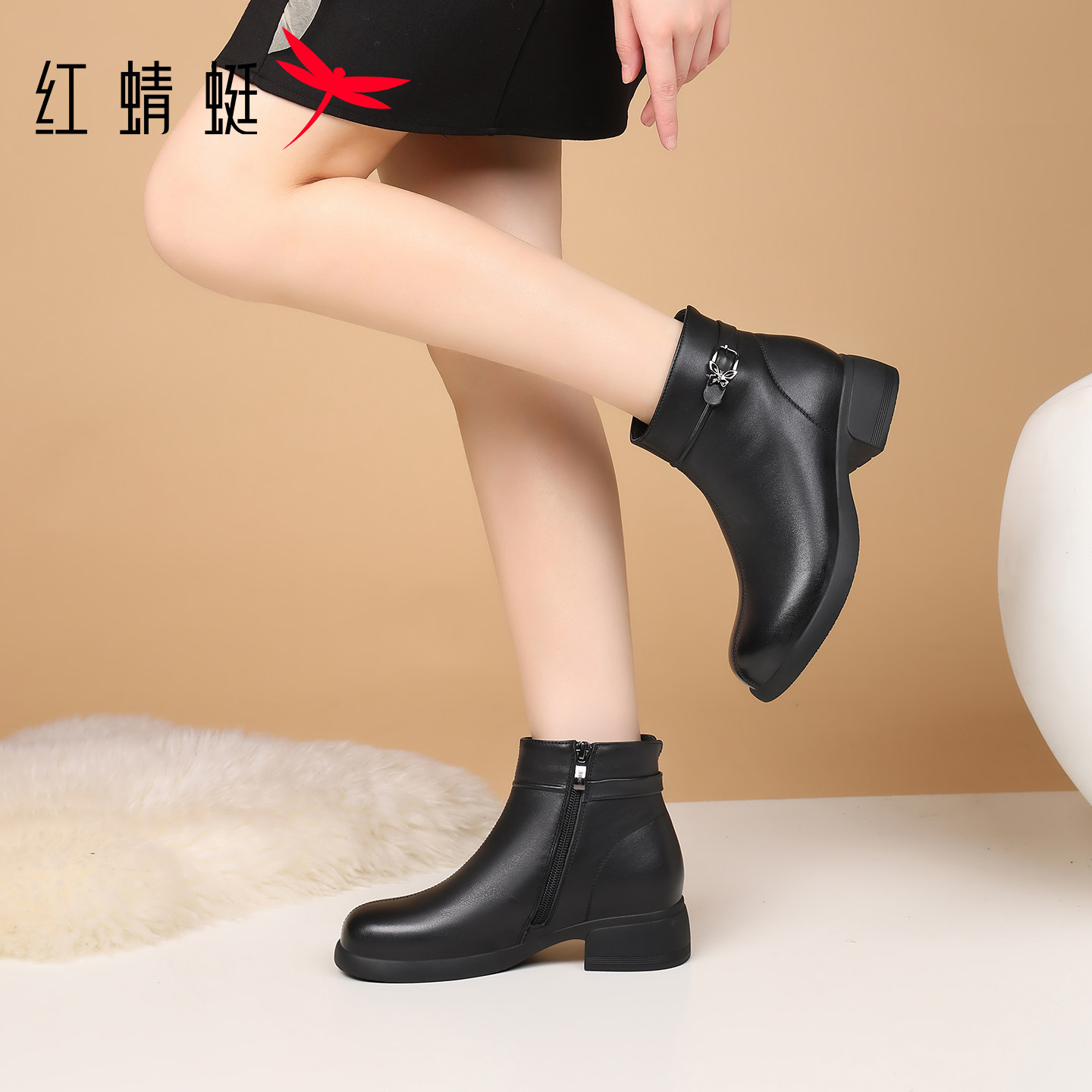 红蜻蜓冬季女鞋新款女士靴子女中筒短靴真皮加绒高帮皮靴妈妈棉靴,女鞋,时装靴,淘宝优惠券,粉丝福利购,淘宝优惠卷