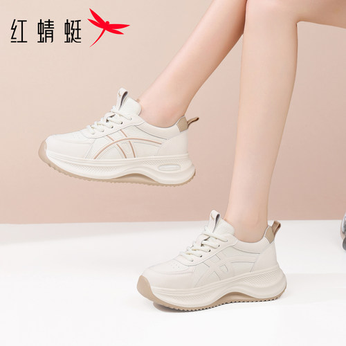 红蜻蜓皮面厚底增高运动老爹鞋女