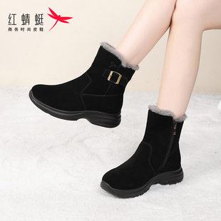 防滑毛毛鞋 加绒保暖加厚棉鞋 雪地靴女款 冬季 东北黑 新款 红蜻蜓女鞋