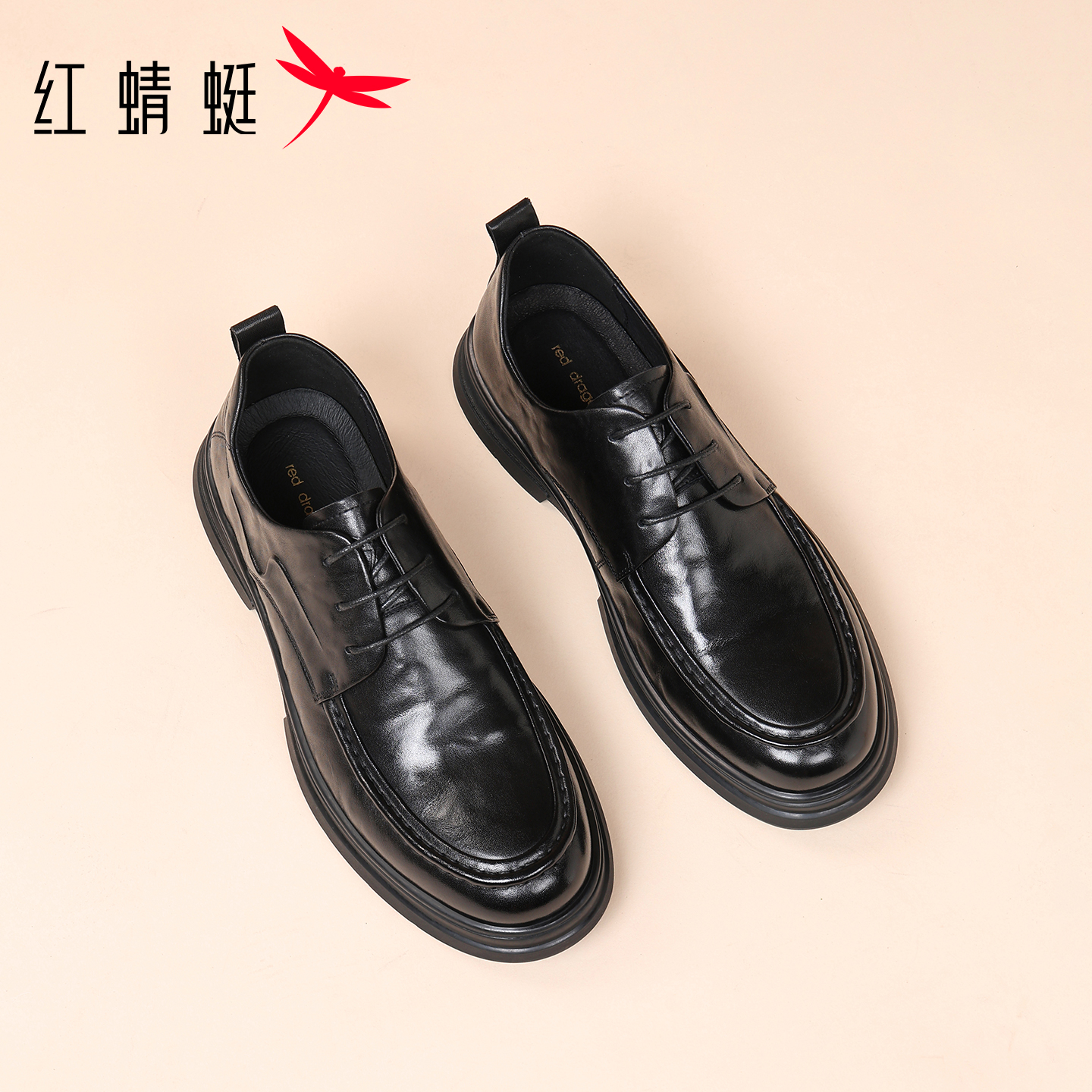红蜻蜓商务黑色皮鞋秋季