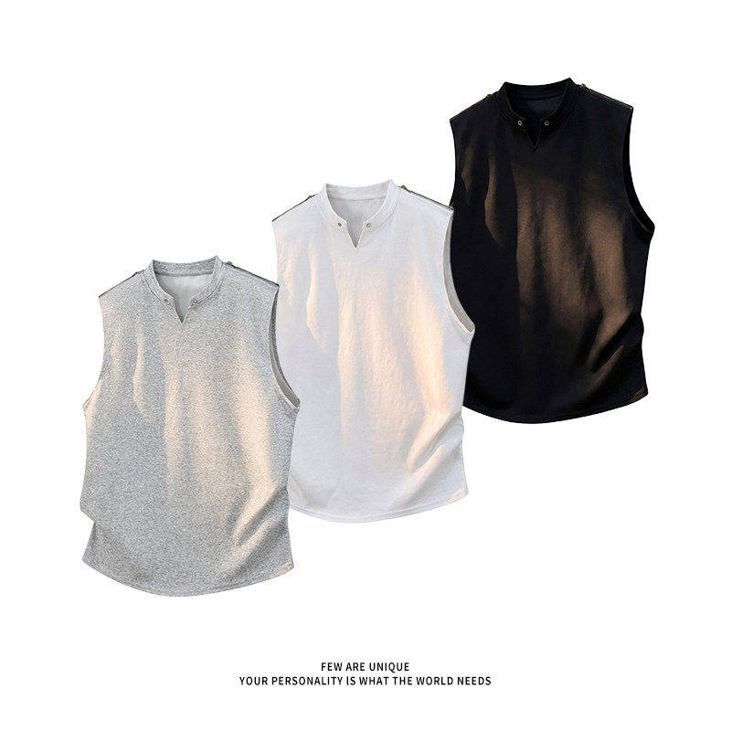【NO LOGO PLUS】mystyle男士V领背心拉链宽松透气圆环装饰潮流无