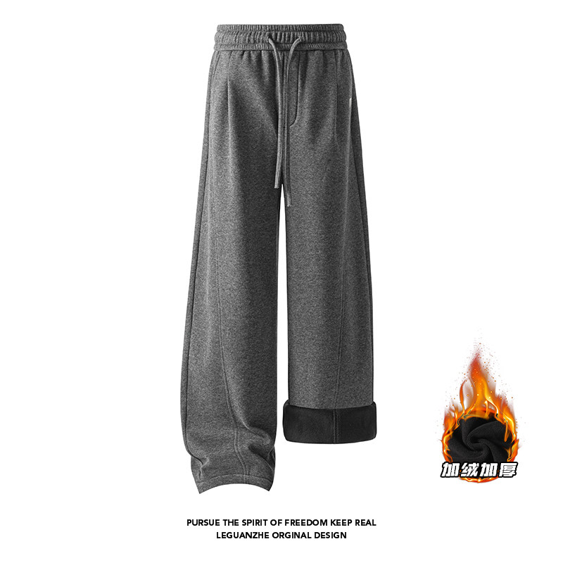 冬季加绒弯刀卫裤男士直筒运动裤