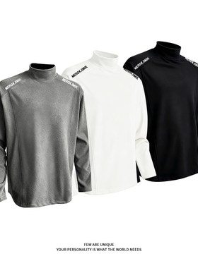 【NO LOGO PLUS】mystyle德绒打底衫印花宽松情侣半高领男士上衣