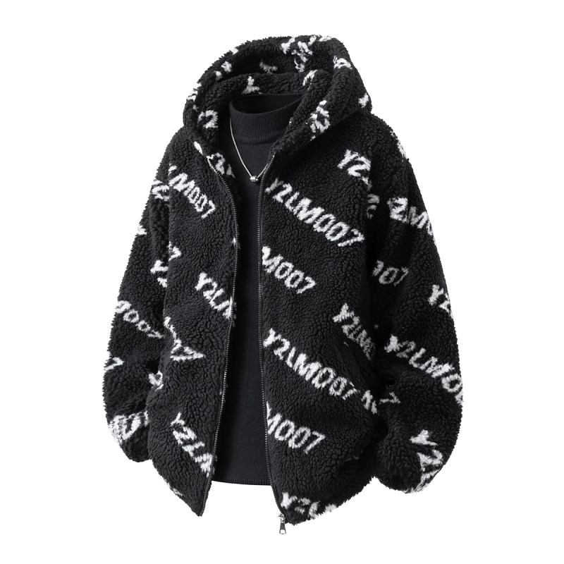 羊羔毛棉衣男士加厚连帽棉衣外套