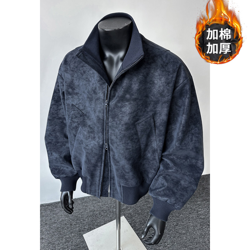 港风大码立领皮棉衣男士夹克外套