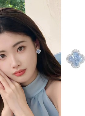 初夏新品百搭耳饰 碎冰蓝色花花耳钉轻奢高级百搭耳环E1483