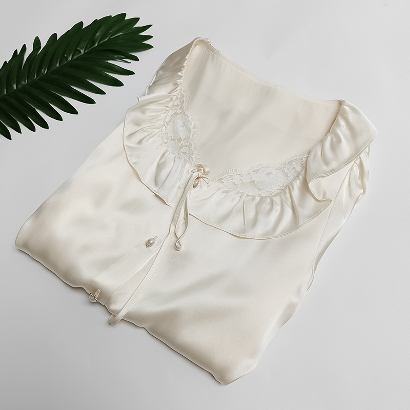 杭州正品100%桑蚕丝睡裙蕾丝睡衣女可外穿法式真丝温柔家居服新款