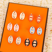 Mini Maillon耳环新款 纯银猪鼻子珐琅耳钉镜面玫瑰金小牛皮耳坠女