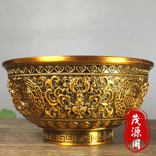 复古金色雕刻吉祥八宝福寿碗招财纳福聚财铜碗乾隆年制老物件摆件