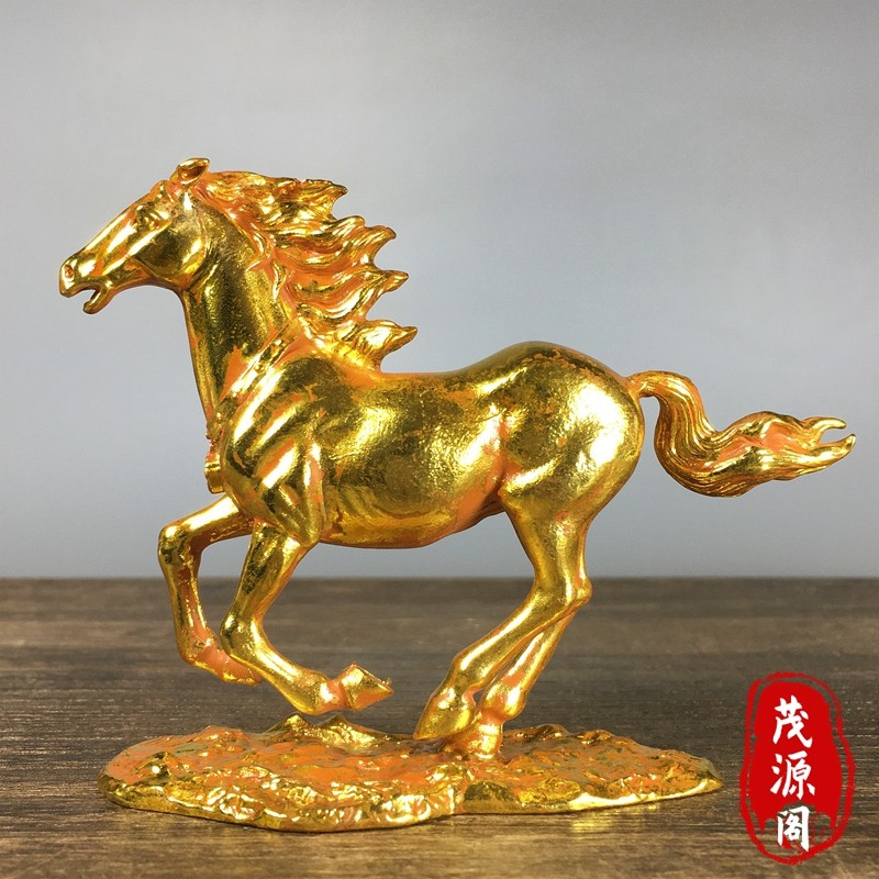 纯铜鎏金生肖马摆件奔跑马招财进宝铜马战马家居办公室装饰品摆件