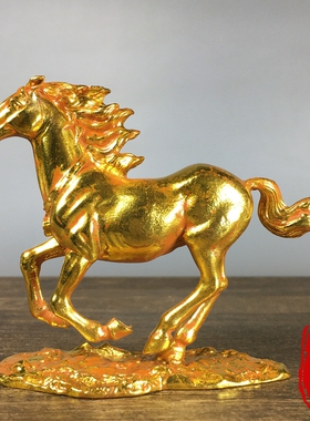 纯铜鎏金生肖马摆件奔跑马招财进宝铜马战马家居办公室装饰品摆件