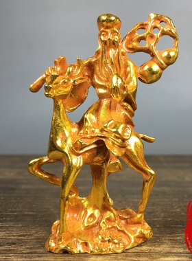 纯铜鎏金南极仙翁摆件福禄骑鹿寿星铜像家居客厅装饰招财纳福摆件