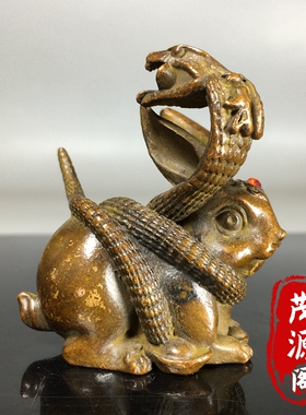 仿古茶宠十二生肖蛇兔古铜实心摆件手把件复古包浆招财铜器收藏