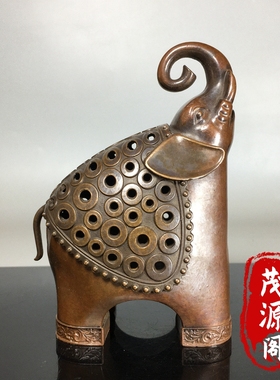 复古纯铜大象香炉摆件仿古创意镂空熏香炉家居茶道禅意檀香炉摆件